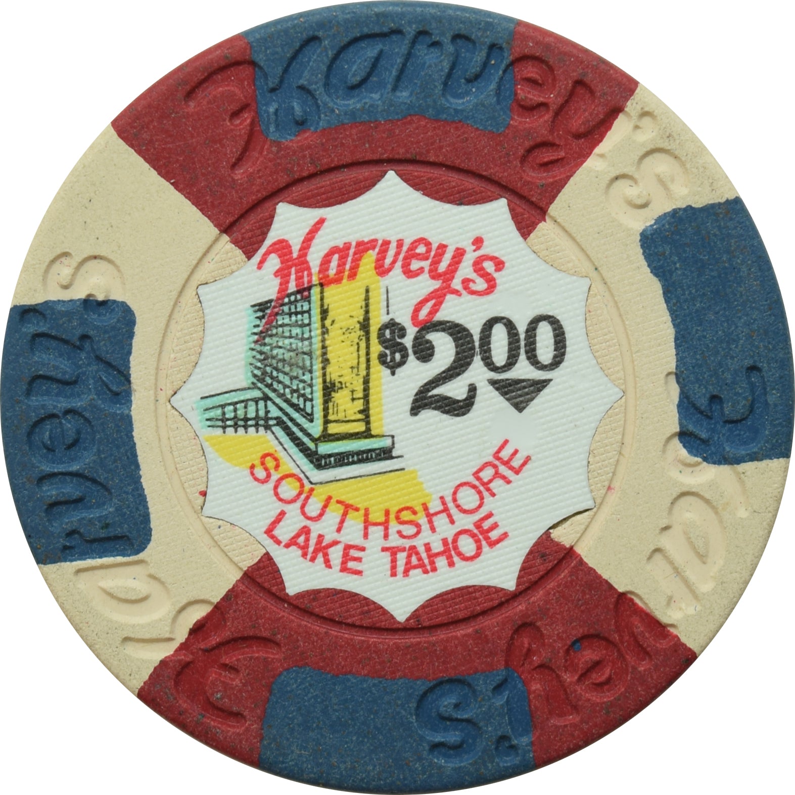 Harvey's Casino Lake Tahoe Nevada $2 Chip Without Panes 1970s