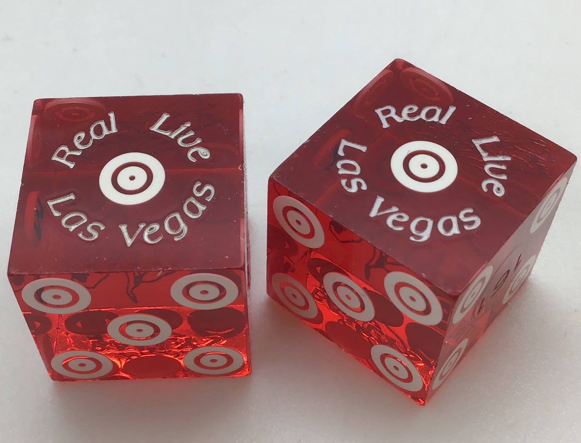 Bally's Casino Las Vegas Polished Red Jubilee Dancer Dice Pair Matching Logo