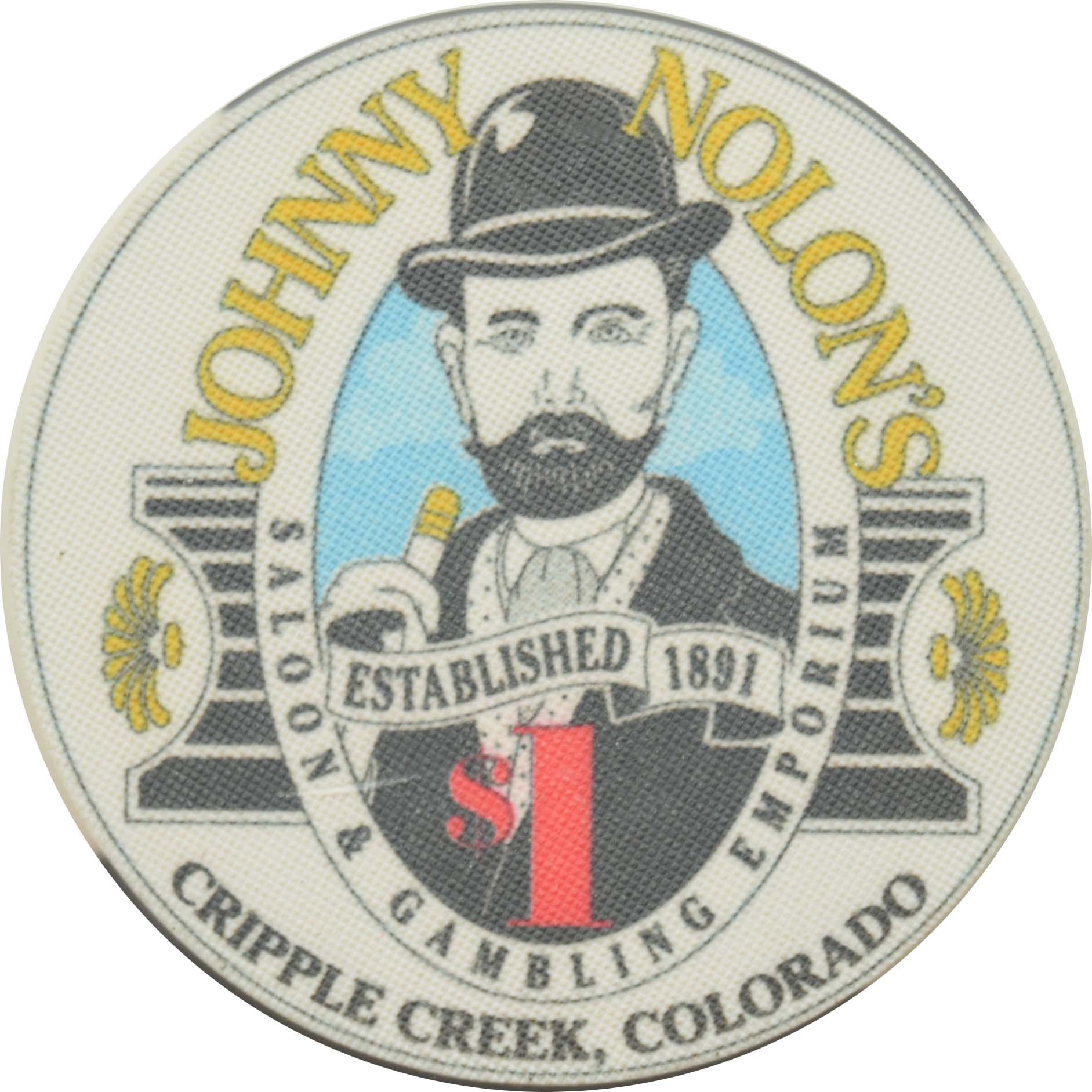 Johnny Nolon's Casino Cripple Creek Colorado $1 Ceramic Chip