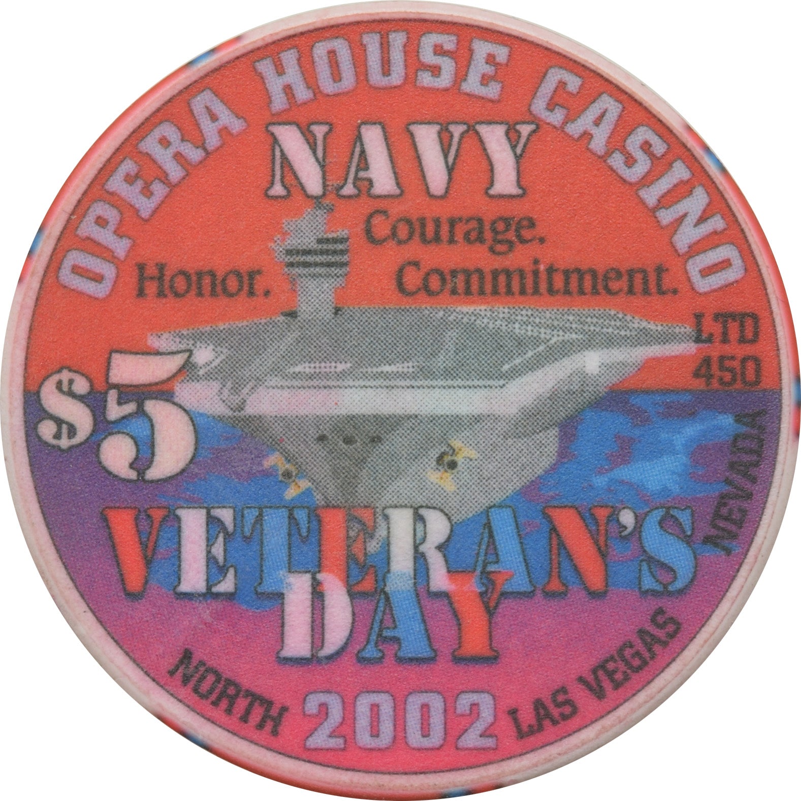Opera House Casino N. Las Vegas Nevada $5 Chip Veteran's Day 2002 (Navy)