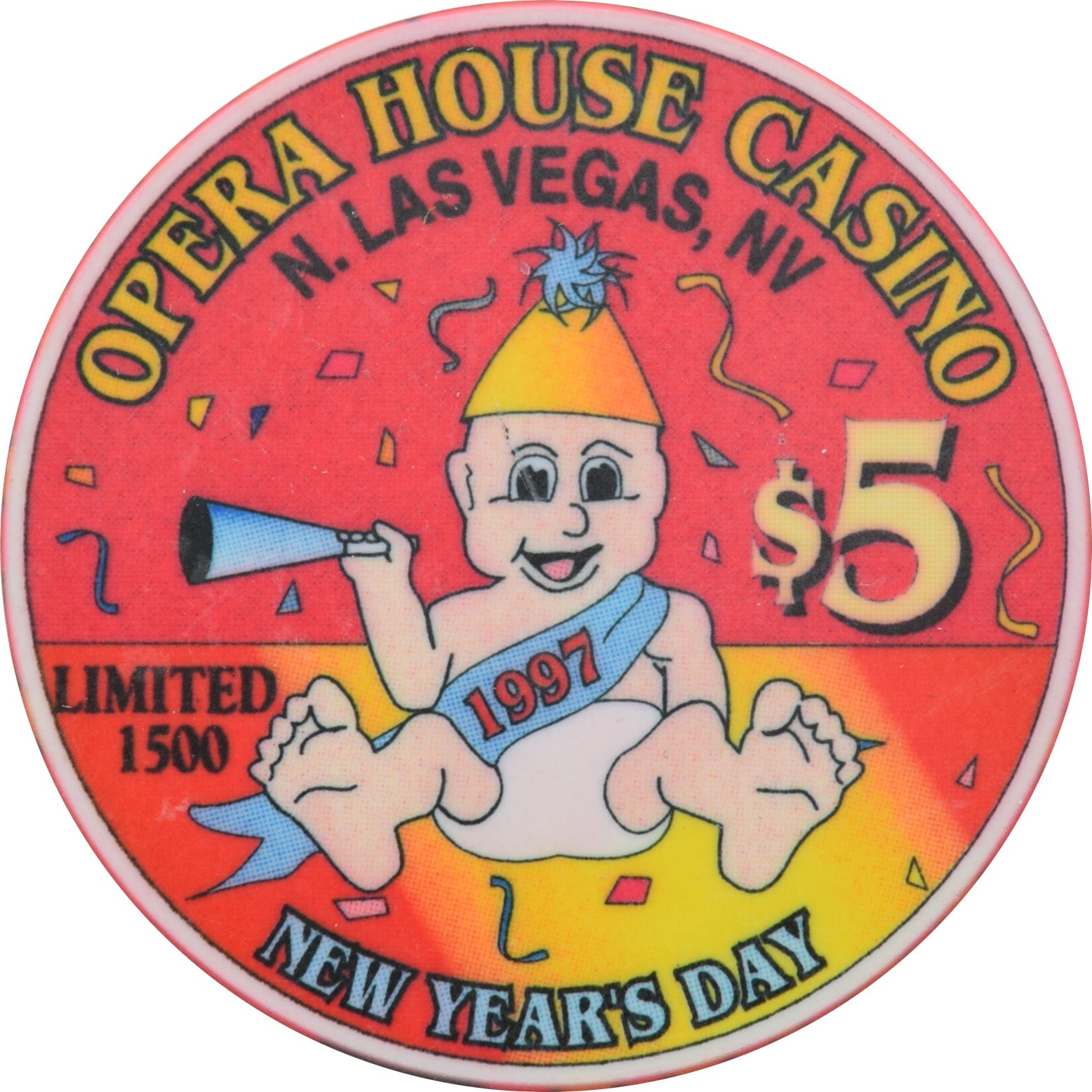 Opera House Casino N. Las Vegas Nevada $5 Chip New Years 1996