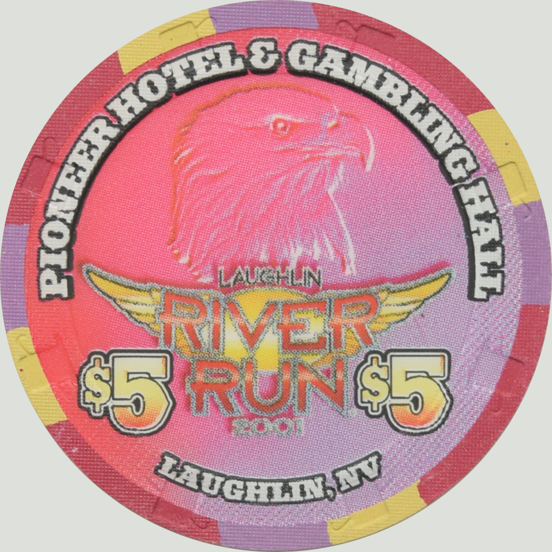Pioneer Gambling Hall Casino Laughlin Nevada $5 River Run Chip 2001 #3