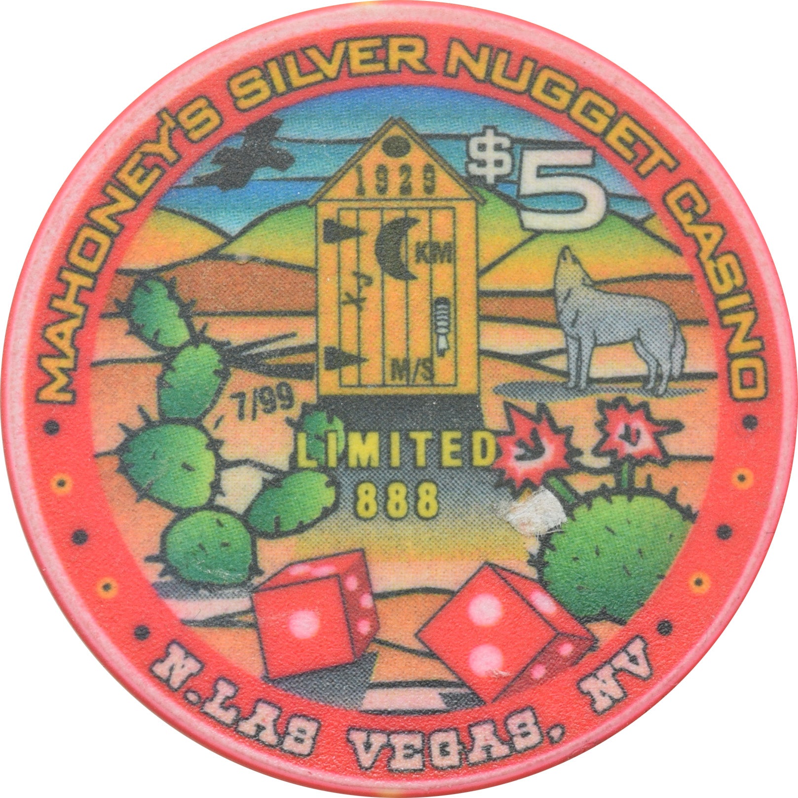 Mahoney's Silver Nugget Casino N. Las Vegas Nevada $5 Outhouse Chip 1999