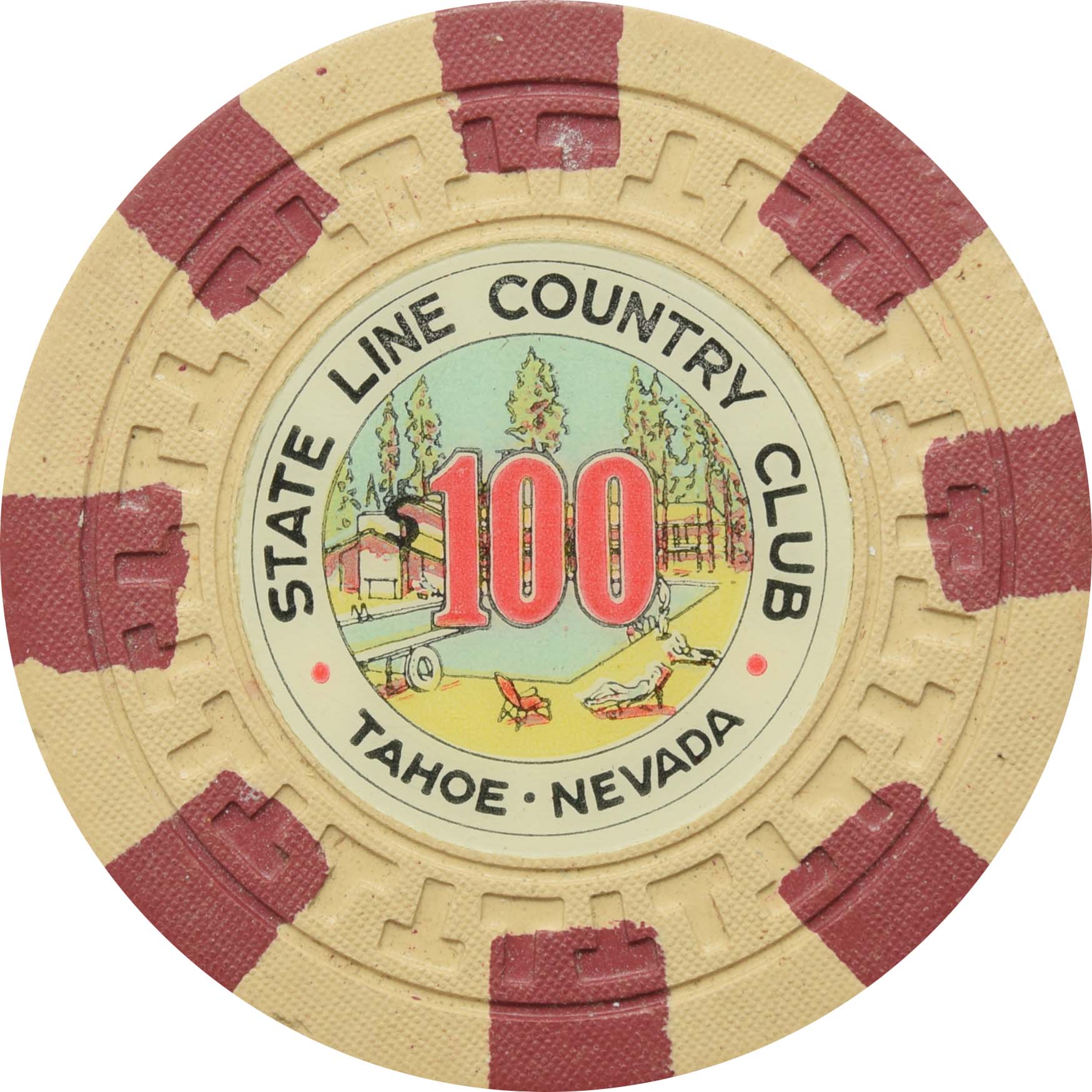 State Line Country Club Casino Lake Tahoe Nevada $100 Chip 1953