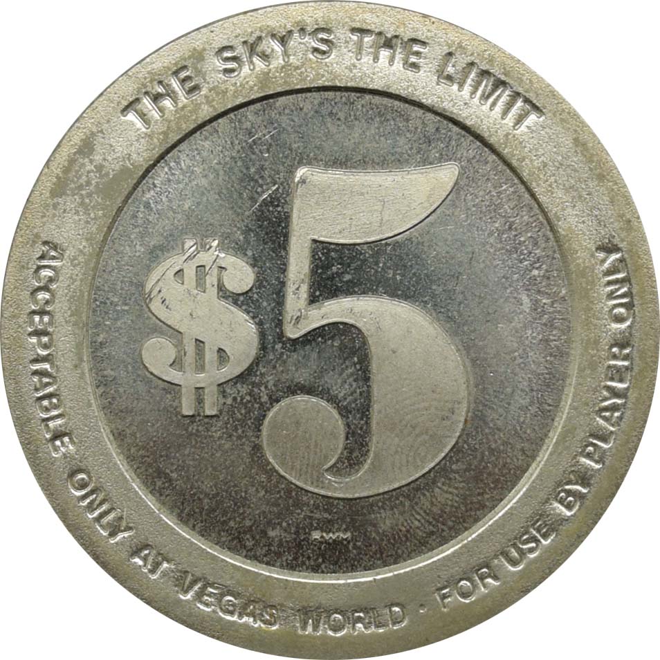 Vegas World Casino Las Vegas Nevada $5 Token 1987