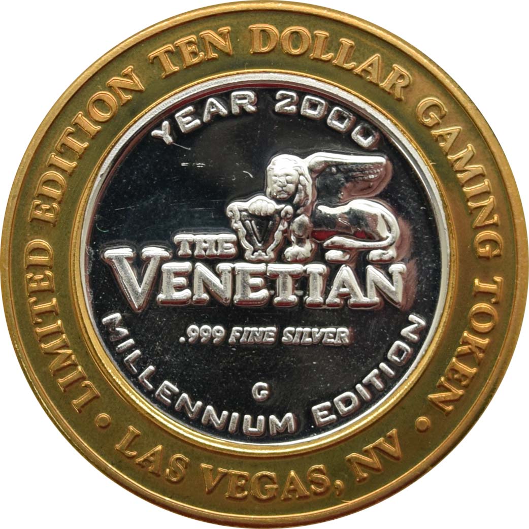 Venetian Casino Las Vegas "Rialto Bridge" $10 Silver Strike .999 Fine Silver 2000