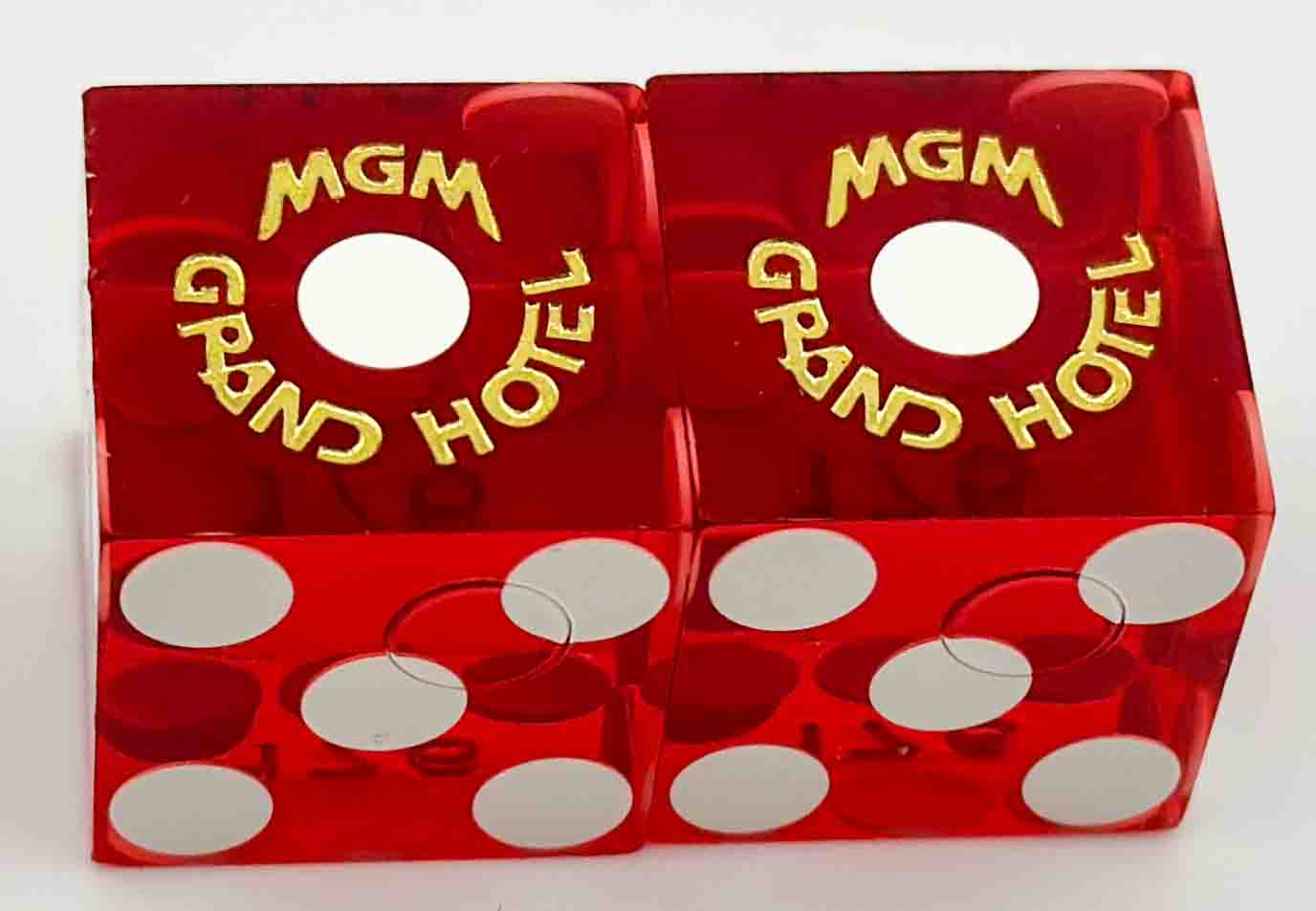 MGM Grand (Theme Hotel) Casino Las Vegas Nevada Pair of Red Polished Dice 2016