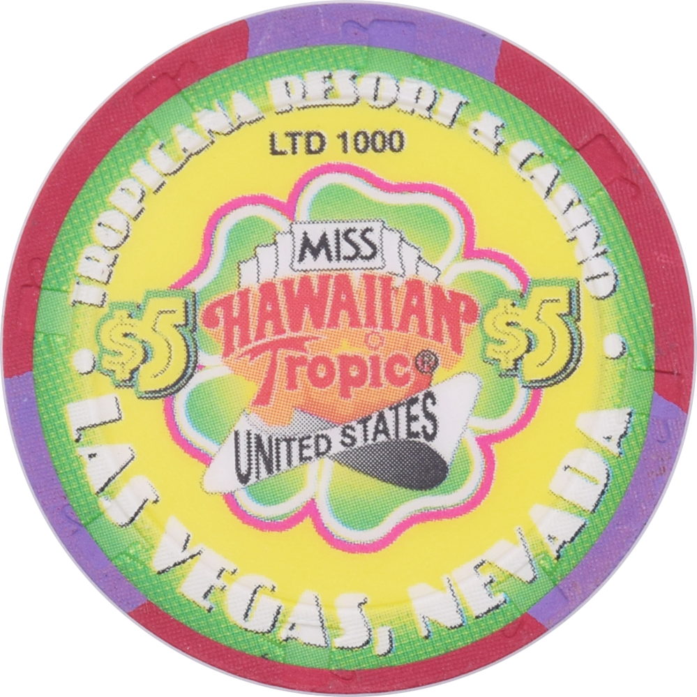 Tropicana Casino Las Vegas Nevada $5 Miss Hawaiian Tropic International (Blonde) Chip 1999