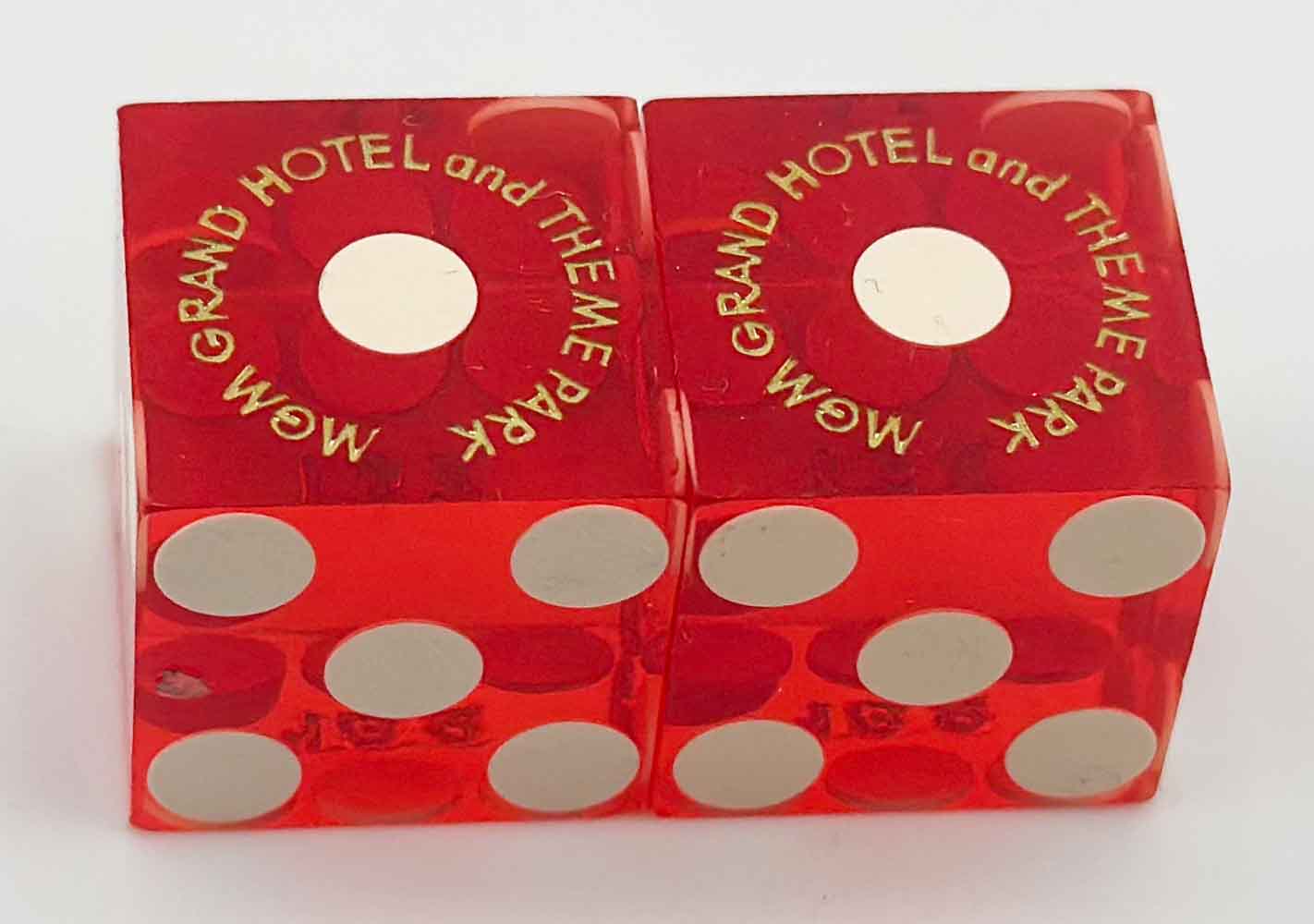 MGM Grand & Theme Park Casino Used Red Dice Las Vegas Nevada 1990's