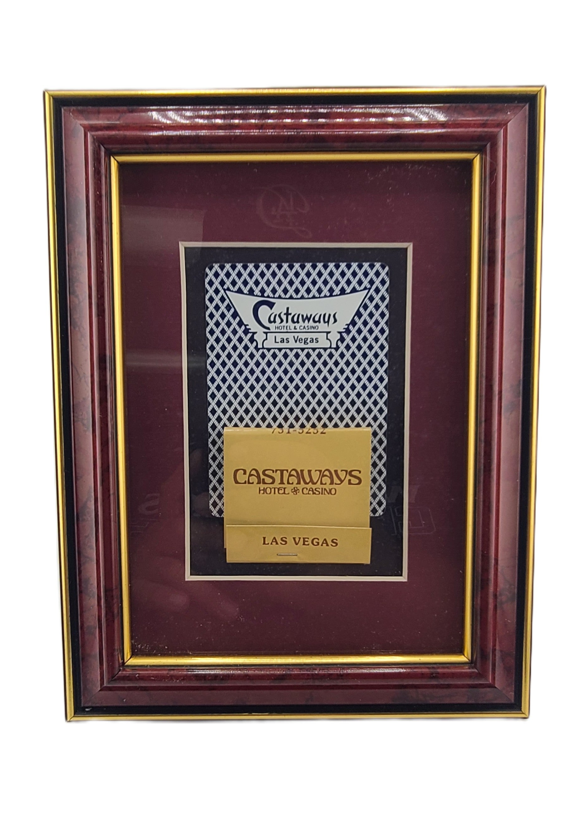 Vintage Casino 7 X 5 Frame Castaways Las Vegas Card with Matchbook Blue