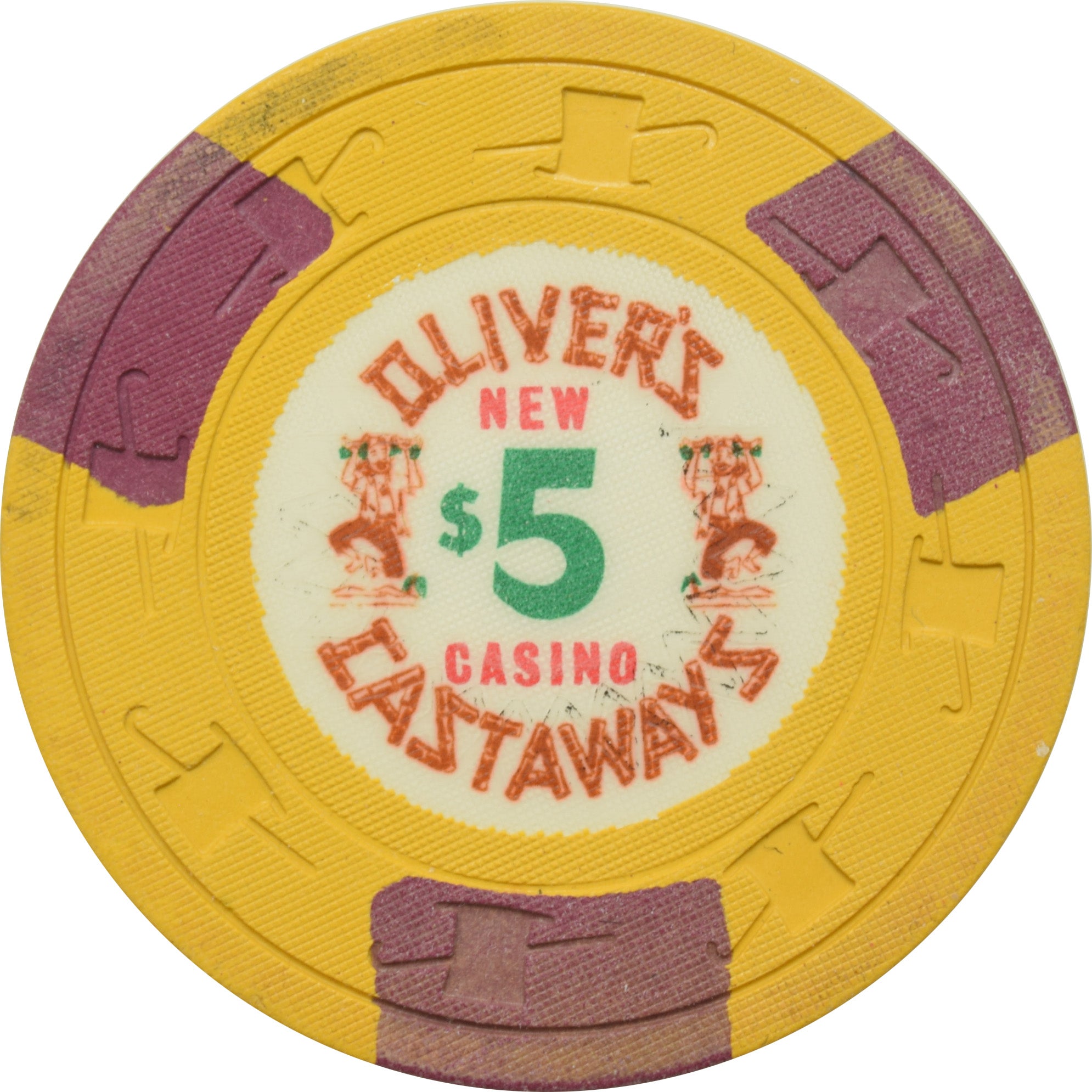 Oliver's New Castaways Casino Las Vegas Nevada $5 Chip 1963